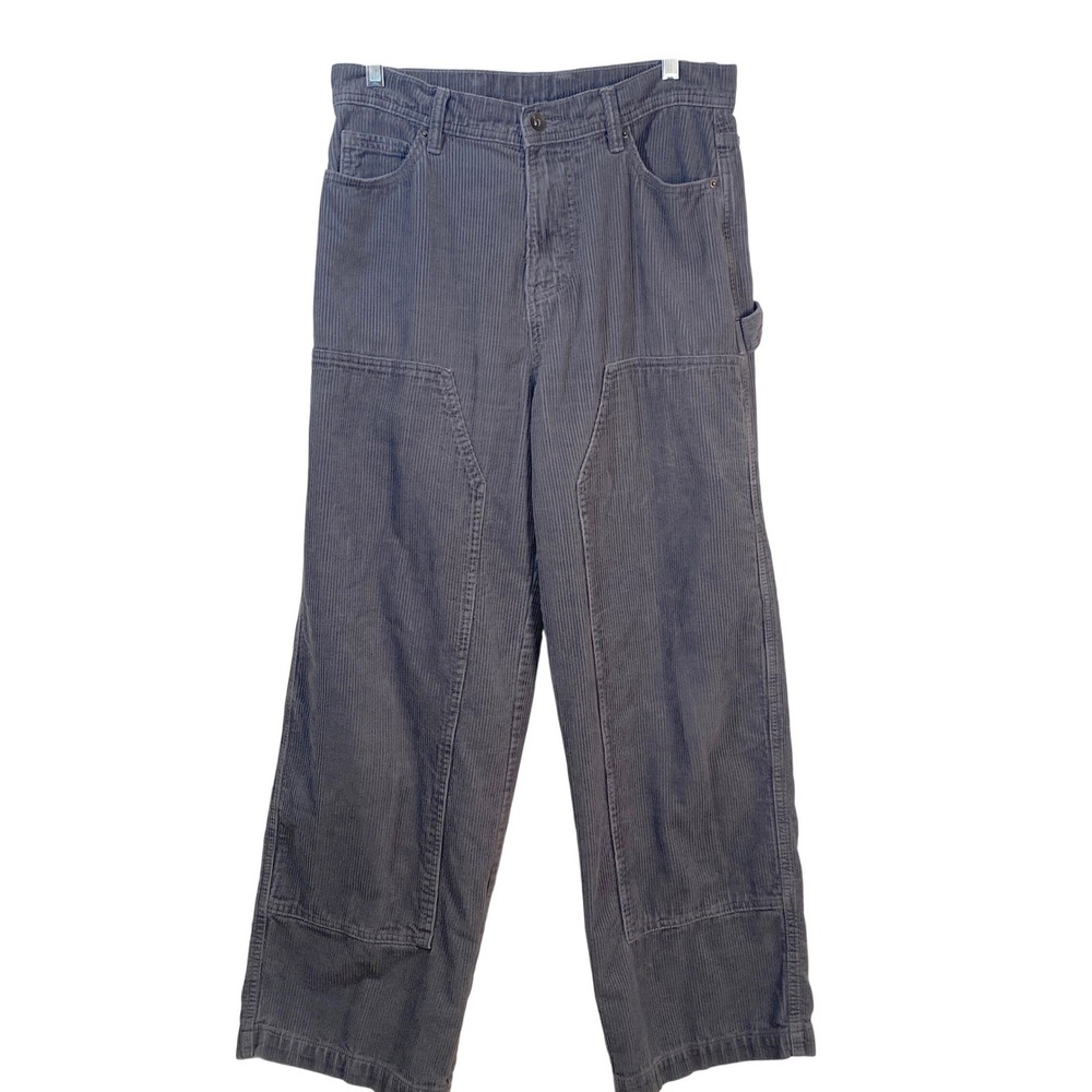 No Boundaries Mens Corduroy Carpenter Pants Gray Wide‎ Leg Double Knee 30x31 EUC